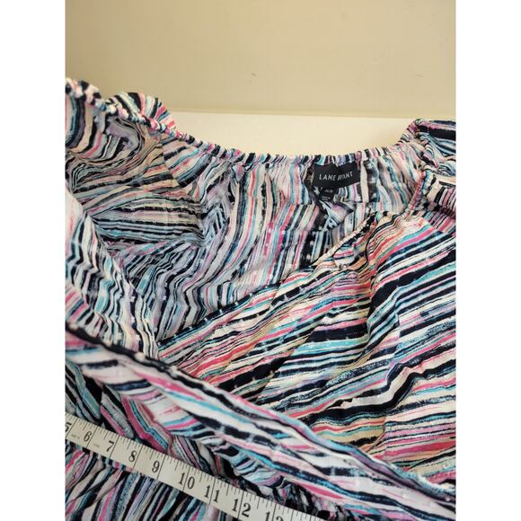Lane Bryant Blue Pink Striped Surplice Textured Faux Wrap Top Women's Size 26/28 - Picture 10 of 11